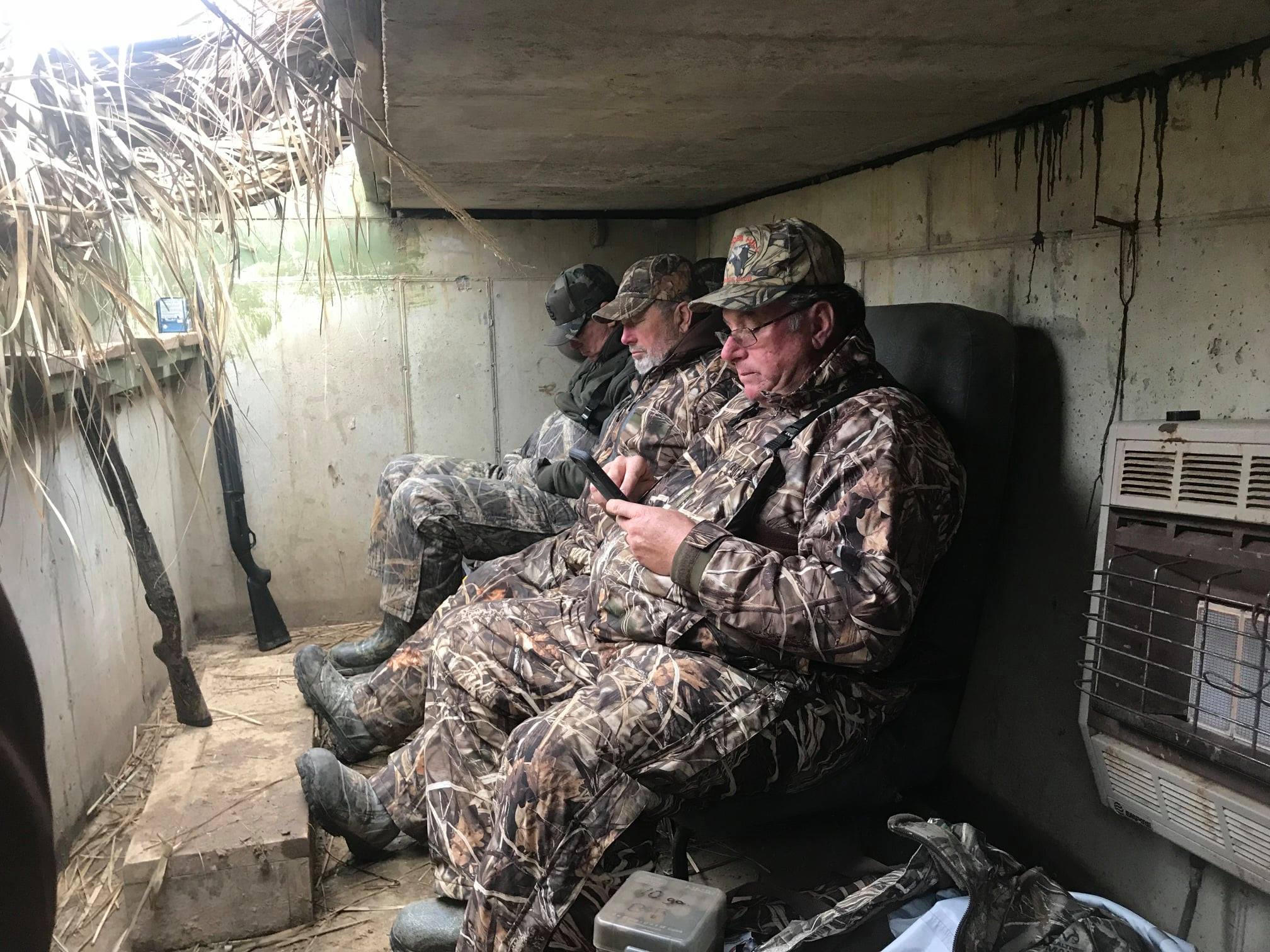 hunters waiting to hunt geese and ducks in southern illinois